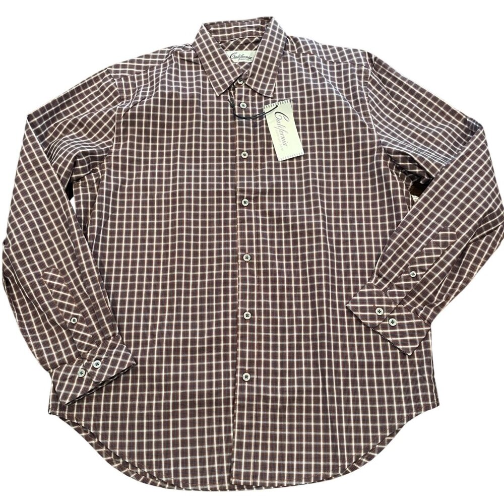 NWT California Shirt Co Men's M Button Down Shirt Mocha Plaid Cotton Stitch Fix